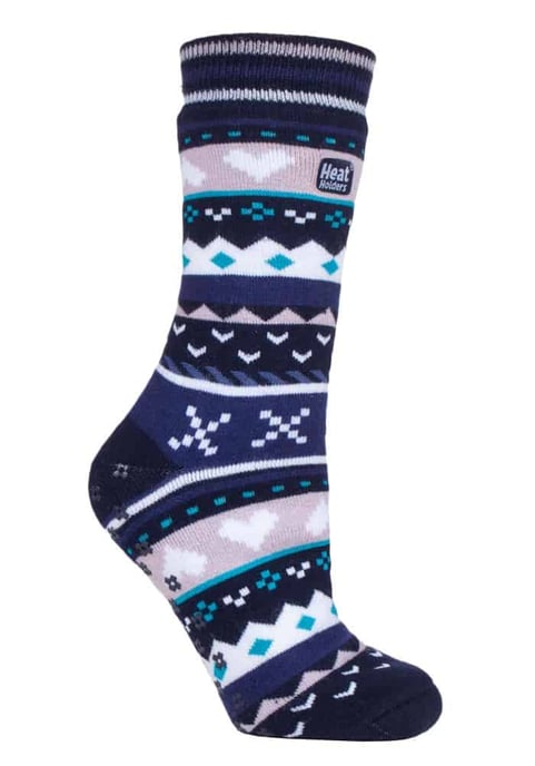 Ladies Fairisle Nordic Winter Non Slip Thermal Slipper Socks - Image 1