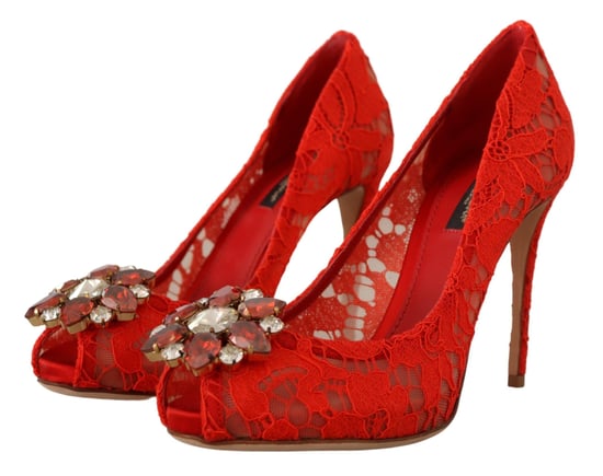 Dolce & Gabbana Röda Taormina Spets Kristallklackar Dam Pumpar - Image 2