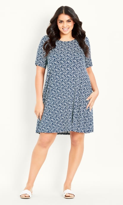 EVANS Women's Swing Dash Print Dress - navy