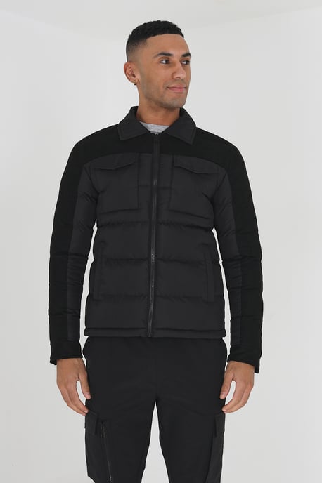 Black 'Chatburn' Padded Jacket With Faux Suede Sleeves