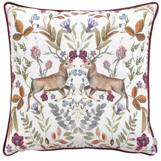 Evans Lichfield Mirrored Stag Watercolour Printed Piped Cushion Cover - Image 1