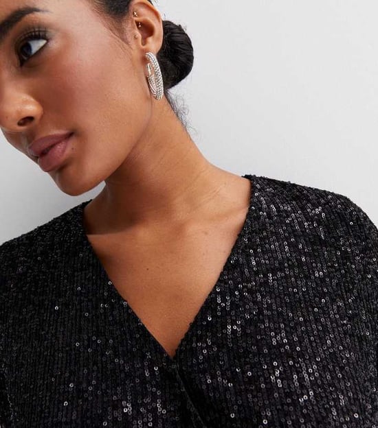 Sequin Wrap Long Sleeves Bodysuit - Image 2