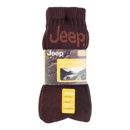 Heren 3 paar Jeep Cushion Sole Hiking werksokken - Bruin - Image 2