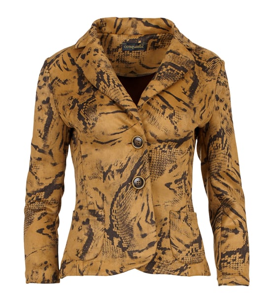 Brown Print Alcantara-Look Fitted Jacket
