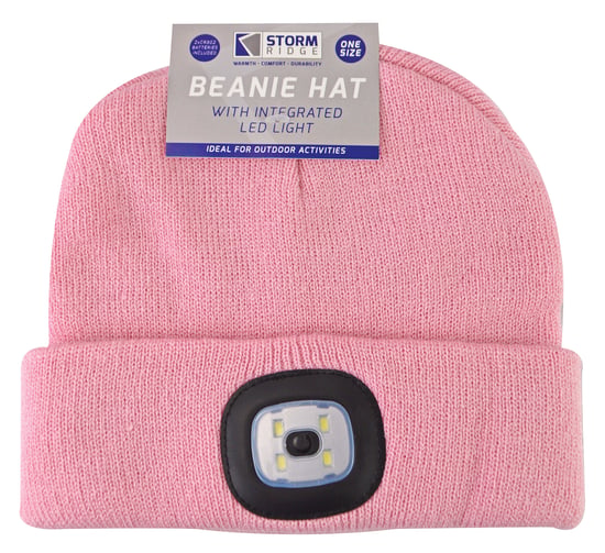 Womens Led Beanie Hat | Ladies Knitted Rechargeable Beanie | Winter Beanie with Headlamp - Pink - Image 2