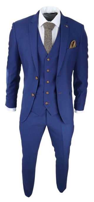 Mens 3 Piece Royal Blue Birdseye Classic Suit - Image 5