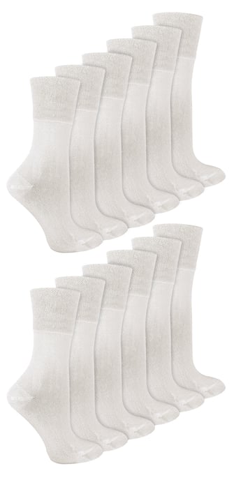 IOMI - 12 Pair Multipack Ladies Diabetic Bamboo Socks | Womens Extra Wide Seamless Socks with Non Elastic Gentle Grip Top - White - Image 1