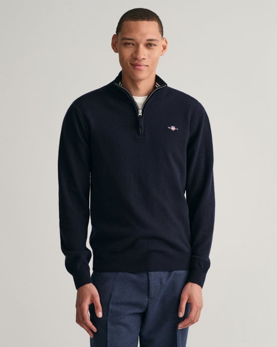 GANT Mens Superfine Lambswool Half Zip Cardigan - Image 1