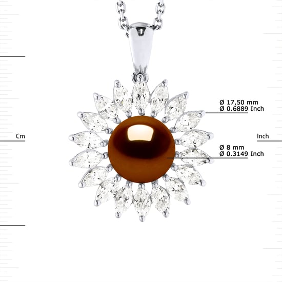 SUN Necklace Freshwater Pearl Jewelry 8-9mm Chocolate 925
