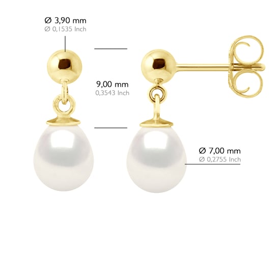 Earrings in Yellow Gold and Real Cultured Freshwater Pearls Pear 7-8 mm - Image 2