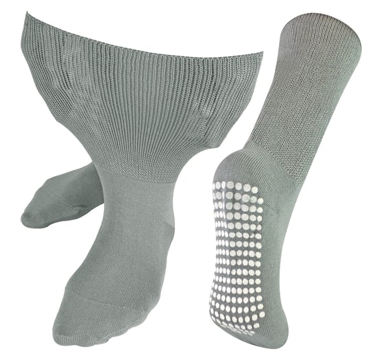 Extra Wide Oedema Socks with Non Slip Grips | Dr.Socks | Mens & Ladies | Bamboo Slipper Socks with Grippers for Swollen Legs Ankles & Feet - Grey - Image 1