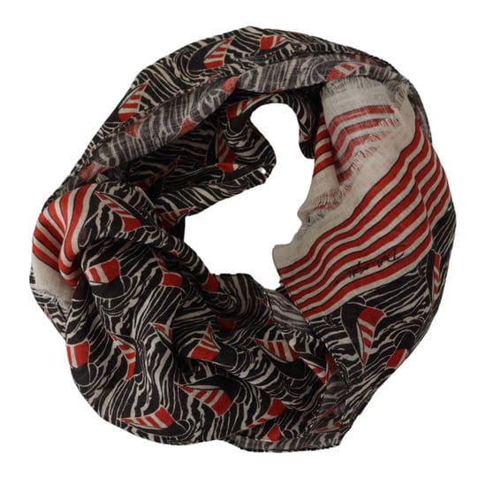 Dolce & Gabbana Black Red Linen Sailboat Stripe Print Shawl Men's Scarf