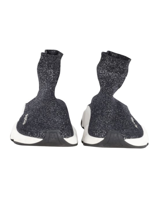 Balenciaga Glanzende Speed Sneakers in Zwart en Zilver Polyester - Image 2