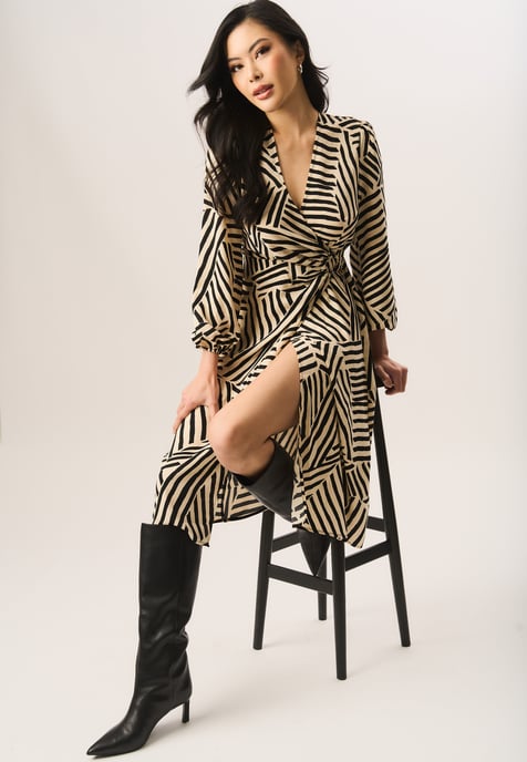 Geo Print Assymetric Hem Wrap Midi Dress