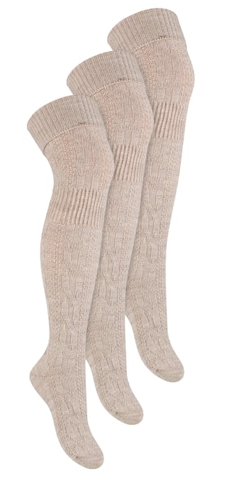 3 Pairs Womens Over The Knee Wool Socks | Steven | Ladies Extra Long Wool Socks - Beige - Image 1
