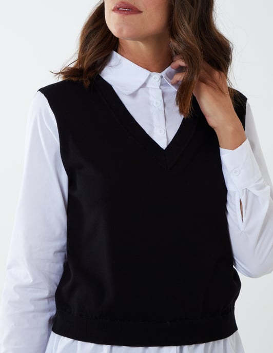 LEONIE - 2 in 1 Knit Vest & Collared Shirt Top - Image 3