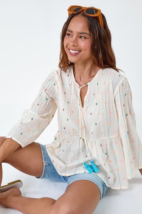 Petite Embroidered Cotton Smock Top