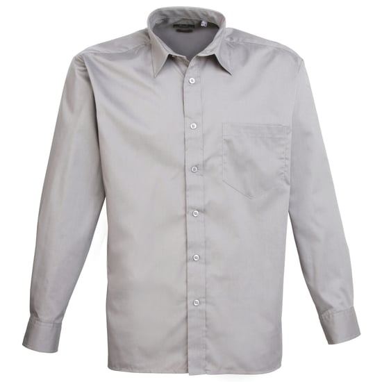 Premier Mens Premier Poplin Long-Sleeved Formal Shirt (Silver) - Image 1
