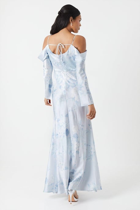 Printed Long Sleeve Cowl Bridesmaids Dress