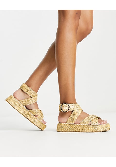 ASOS DESIGN Journey raffia espadrille in natural-Neutral