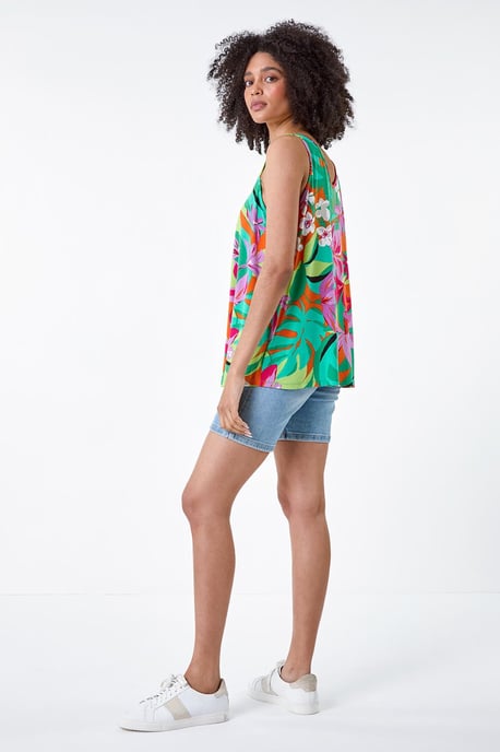 Tropical Print V-Neck Stretch Vest