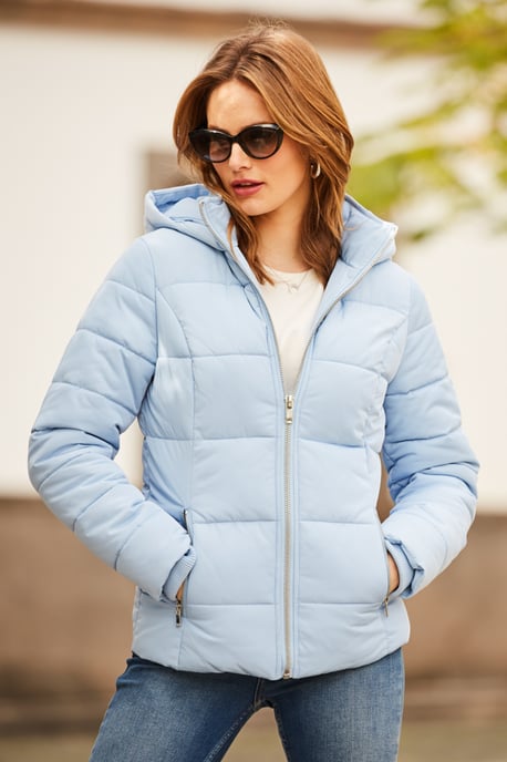 Powder Blue Premium Padded Jacket With Silver Zip Pockets