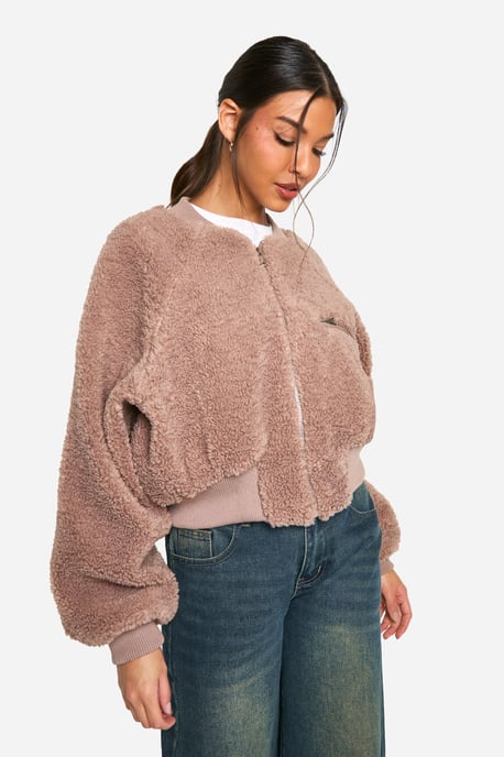 Rib Teddy Bomber Jacket - Image 3