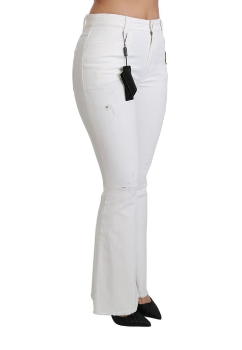 Dolce & Gabbana Women's White Heart Flared Stretch Cotton Pants - Image 3