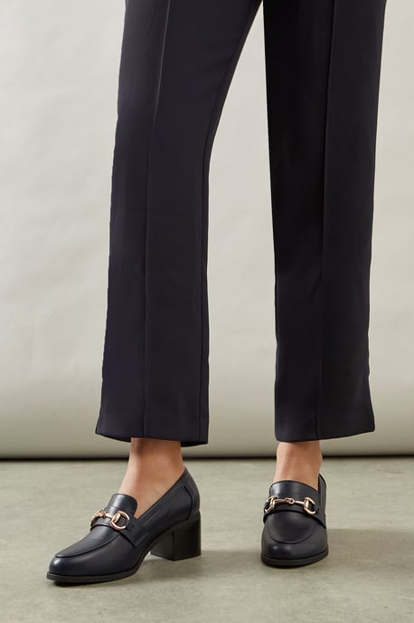Wide Fit Lydia Snaffle Trim Apron Front Medium Heeled Loafers - Image 1