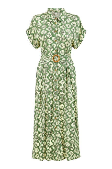Green Viscose Midi Shirt Dress With Matching Belt