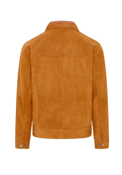 Mens Tan Retro Classic Suede Leather Harrington Biker Jacket - Bryne