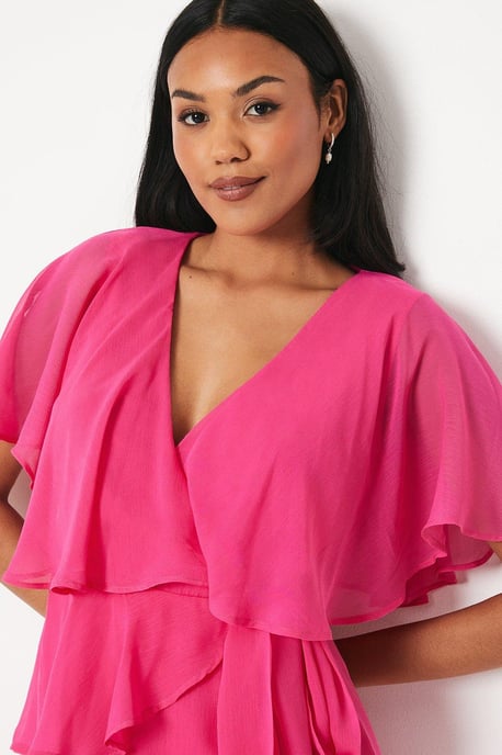 Wrap Detail Side Tie Chiffon Midi Dress