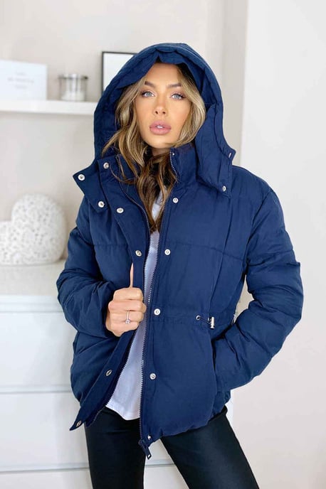 Navy Veneto Waisted Puffer Jacket
