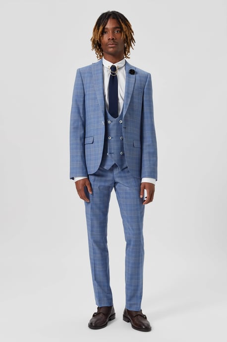 Breamore Skinny Fit Blue Check Wool Jacket