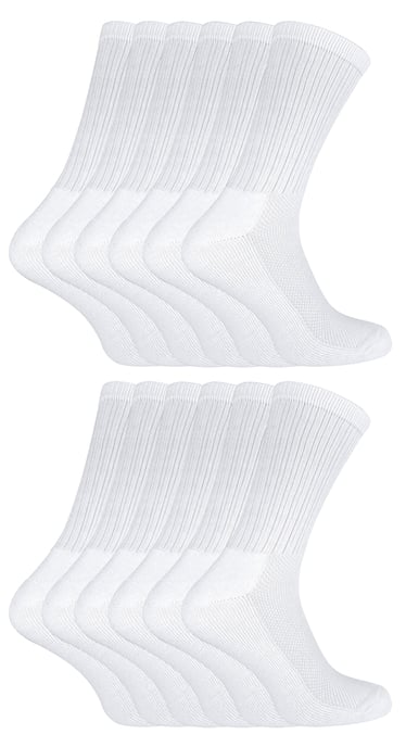 12 Pair Multipack Kids Bamboo Sport Socks | Sock Snob | Soft Breathable Crew Athletic Running Socks | Ideal Socks for PE & Sports Day - White - Image 1