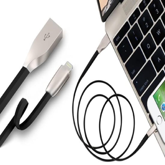 Aquarius ToughArmour Anti Tangle Zinc Alloy Charge & Sync Cable for iPhone 1m Black