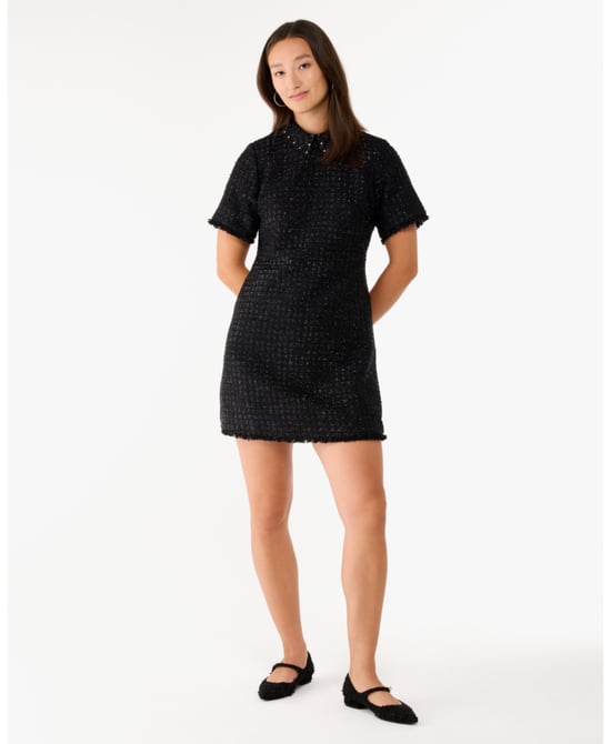 Embellished Collar Holiday Tweed Dress