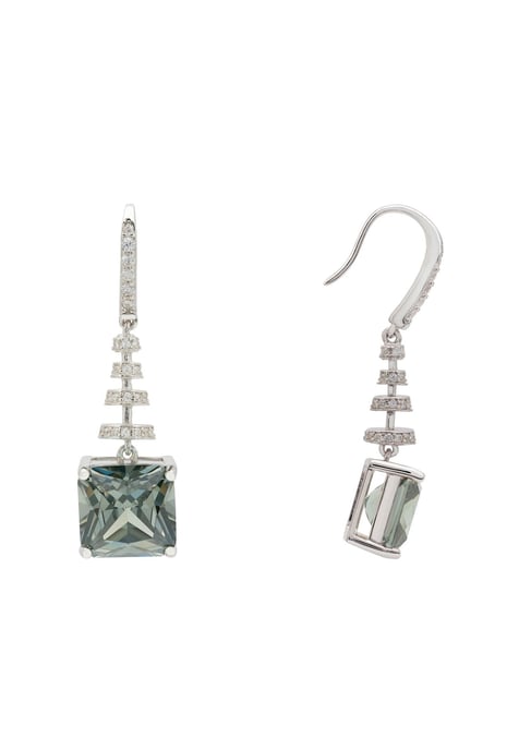 Spiral Square Crystal Drop Earrings Peridot Green Silver
