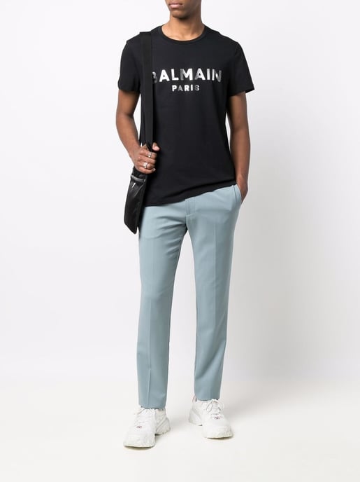 Balmain Silver logo print T-Shirt in Black - Image 3
