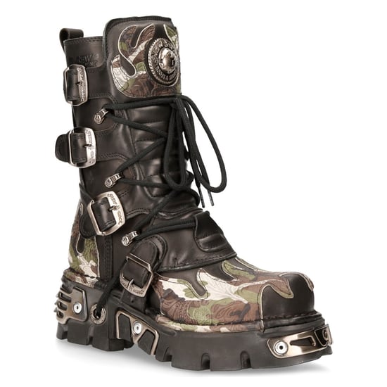 New Rock Flame Accented Camouflage Leather Biker Boots- M-591-S15