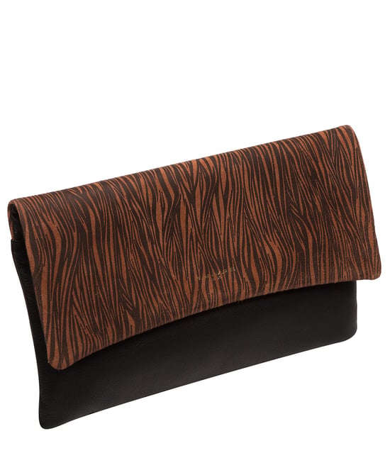 Amelia' Black & Animal Print Nappa Leather Clutch Bag