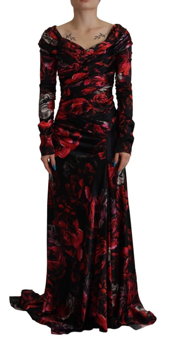 Dolce & Gabbana Black Floral Roses A-Line Sheath Gown Women's Dress - Image 1