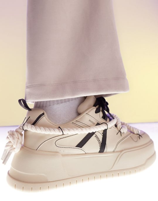 ASOS DESIGN chunky trainers in beige with black contrast details-White