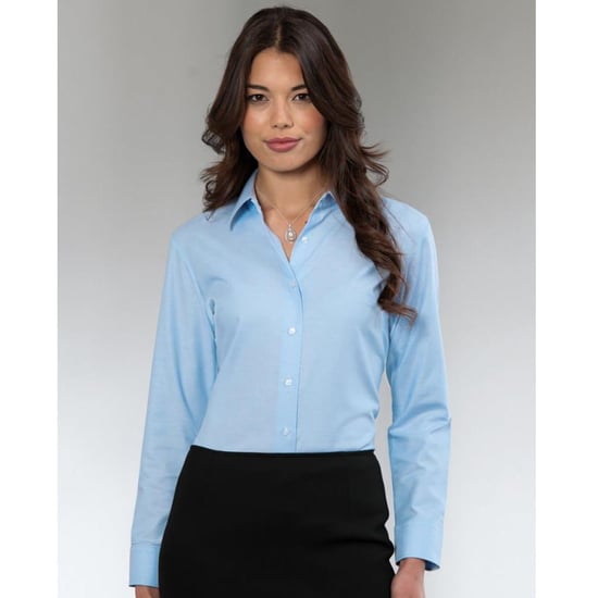 Russell Collection Ladies/Womens Long Sleeve Easy Care Oxford Shirt (Oxford Blue)