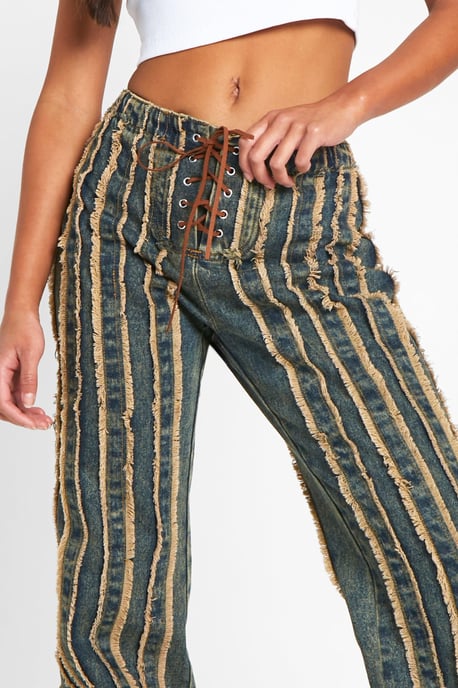Lace Up Distressed Seam Jeans - Image 4