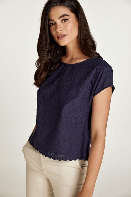 Navy Sleeveless Embroidered Top