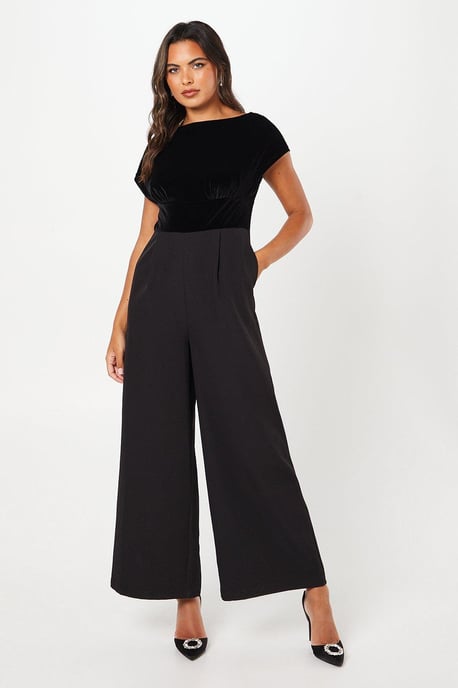 Velvet Bodice Pleat Detail Jumpsuit - Image 1