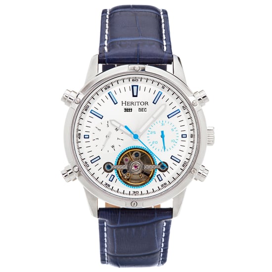 Heritor Automatic Wilhelm Semi-Skeleton Leather-Band Watch w/Day/Date