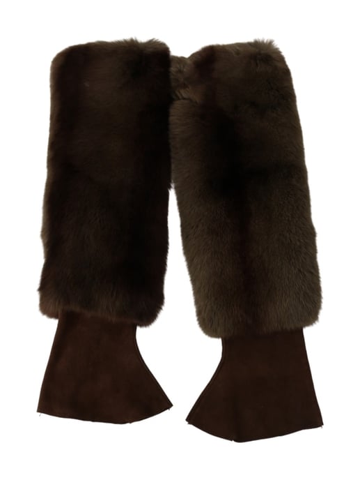 Dolce & Gabbana Kvinnors Bruna Armbågs-långa Fingervantar i Pälsgarn - Image 3