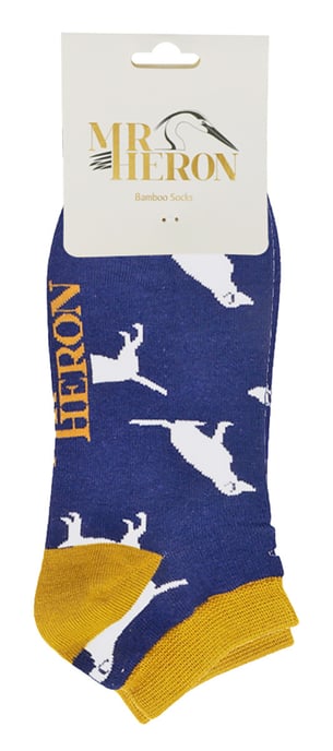 Mens Bamboo Trainer Socks | Mr Heron | Animal Themed Breathable Low Cut Sneaker Socks - Labrador (Navy) - Image 2